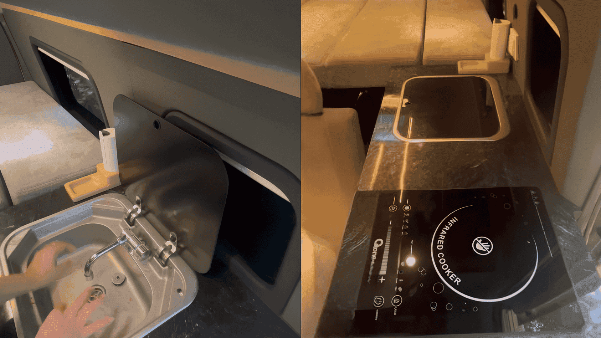 Interior of the campervan kitchen area