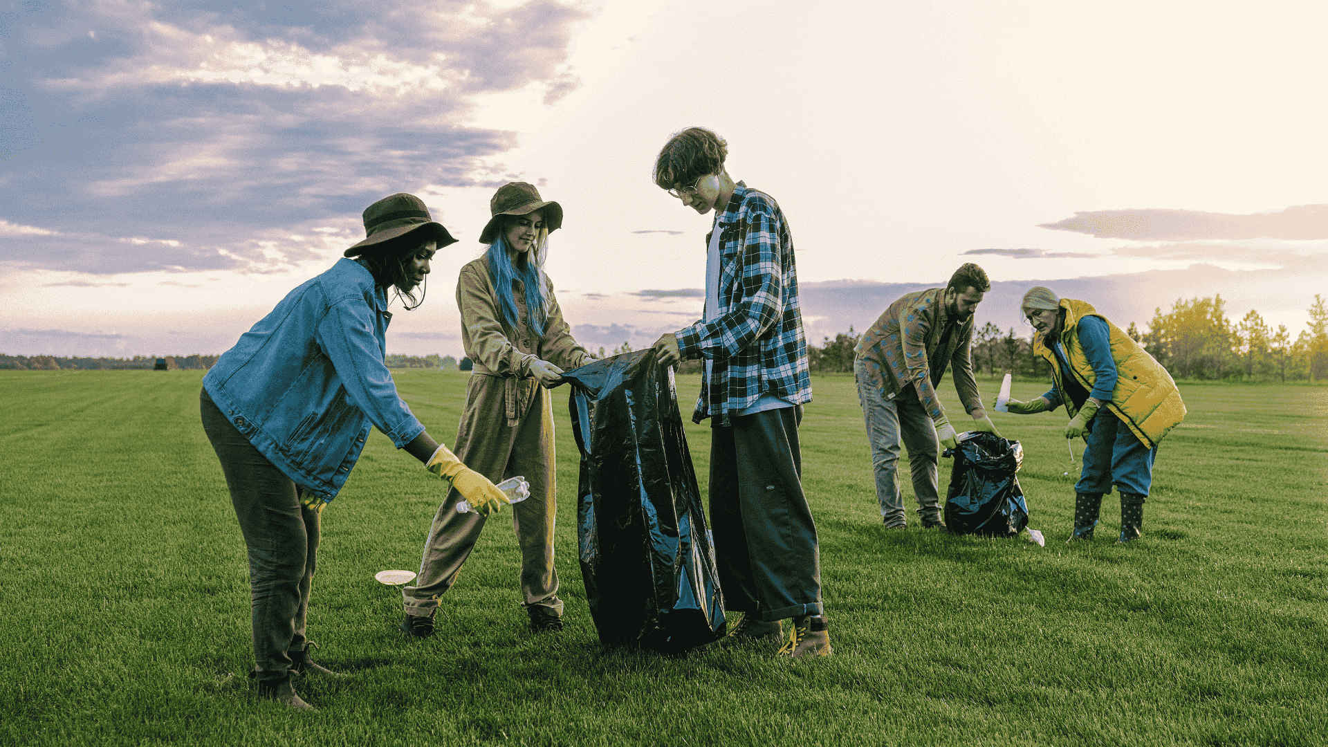 Person responsibly disposing of trash in a designated bin